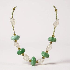 Green Stone Bead With Ice Look Stone Bead Glass Seed Bead Necklace